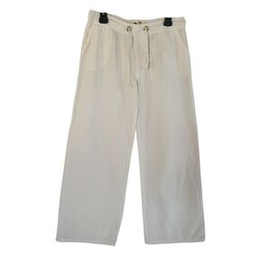 LAGACI White 100% Cotton Wide Leg Drawstring Lounge Pants - Size L